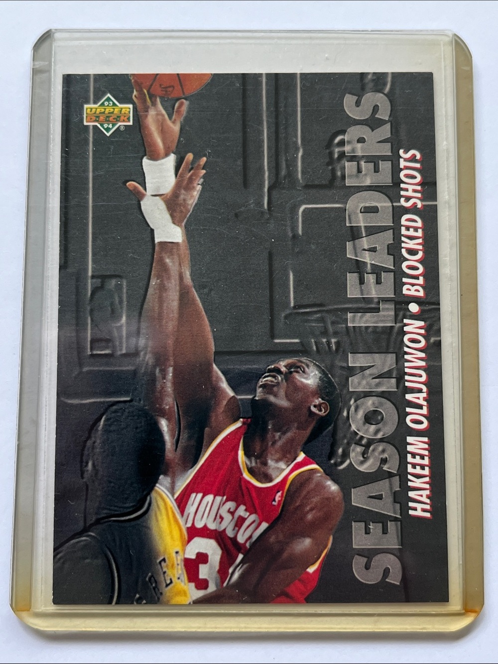 Hakeem Olajuwon. 1993-94 Upper Deck “Season Leaders” Blocked Shots. Card 170.